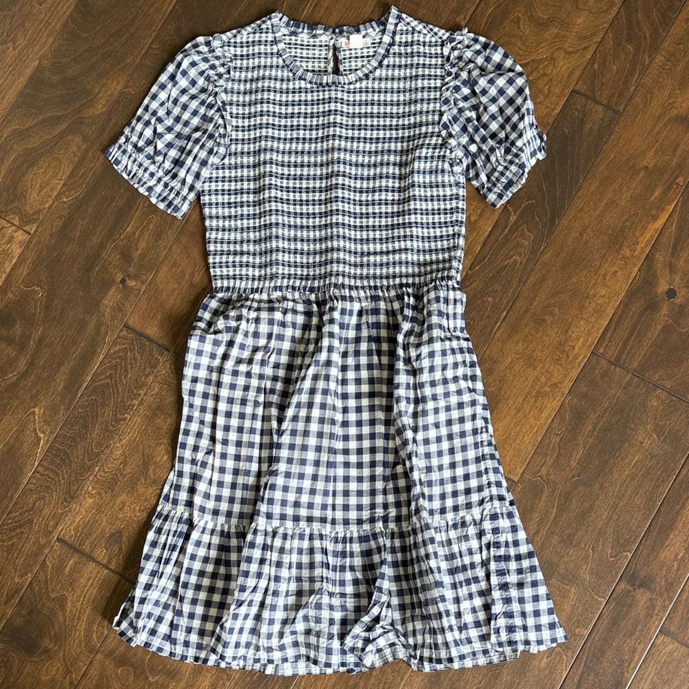 J. Crew Girls Navy and White Gingham Dress